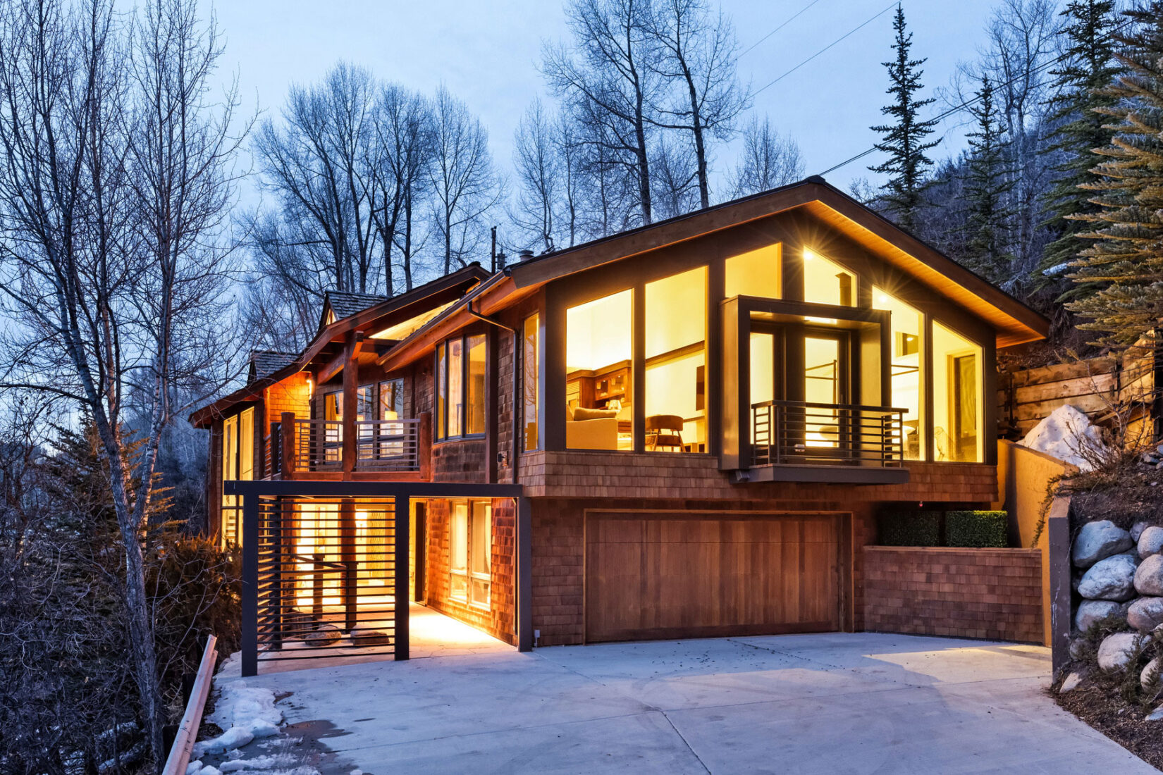 Aspen luxury vacation rental home at dusk