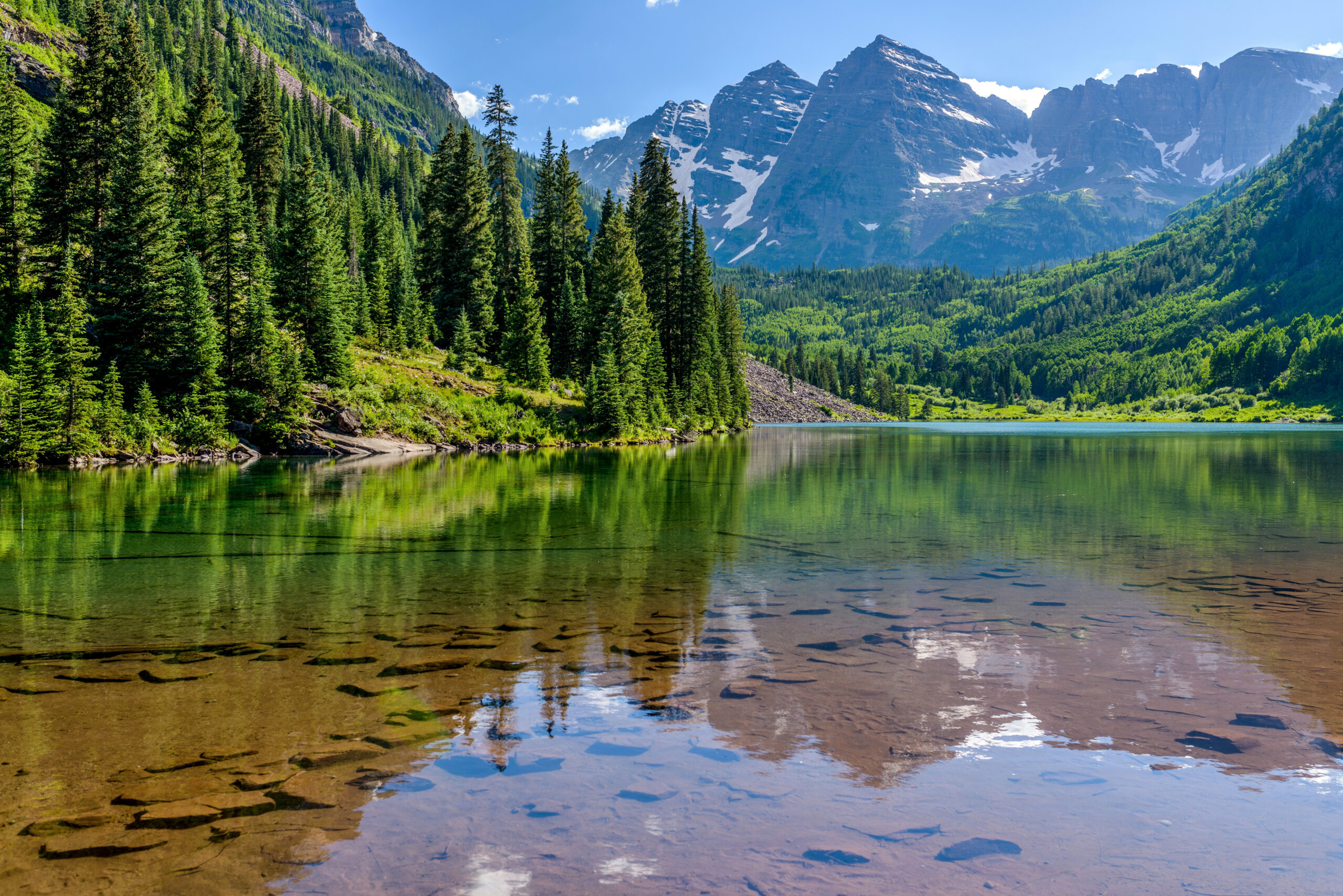 Maroon Bells hiking trail Maroon Bells during summer in Aspen